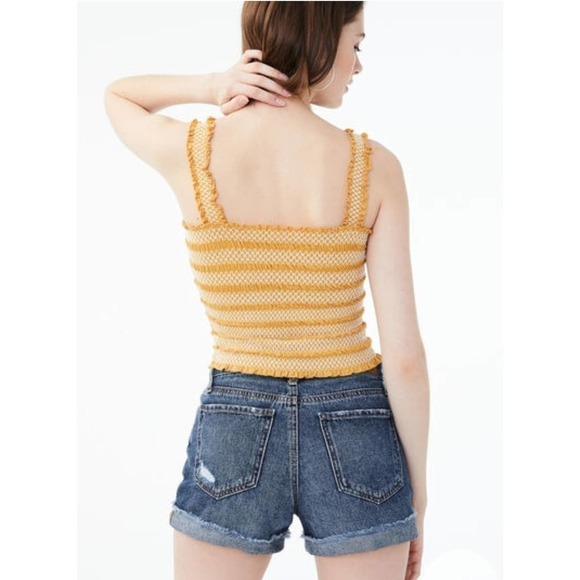 Aeropostale Embroidered Striped Wide Strap Cropped Smocked Tank Top Black XL - Picture 10 of 11